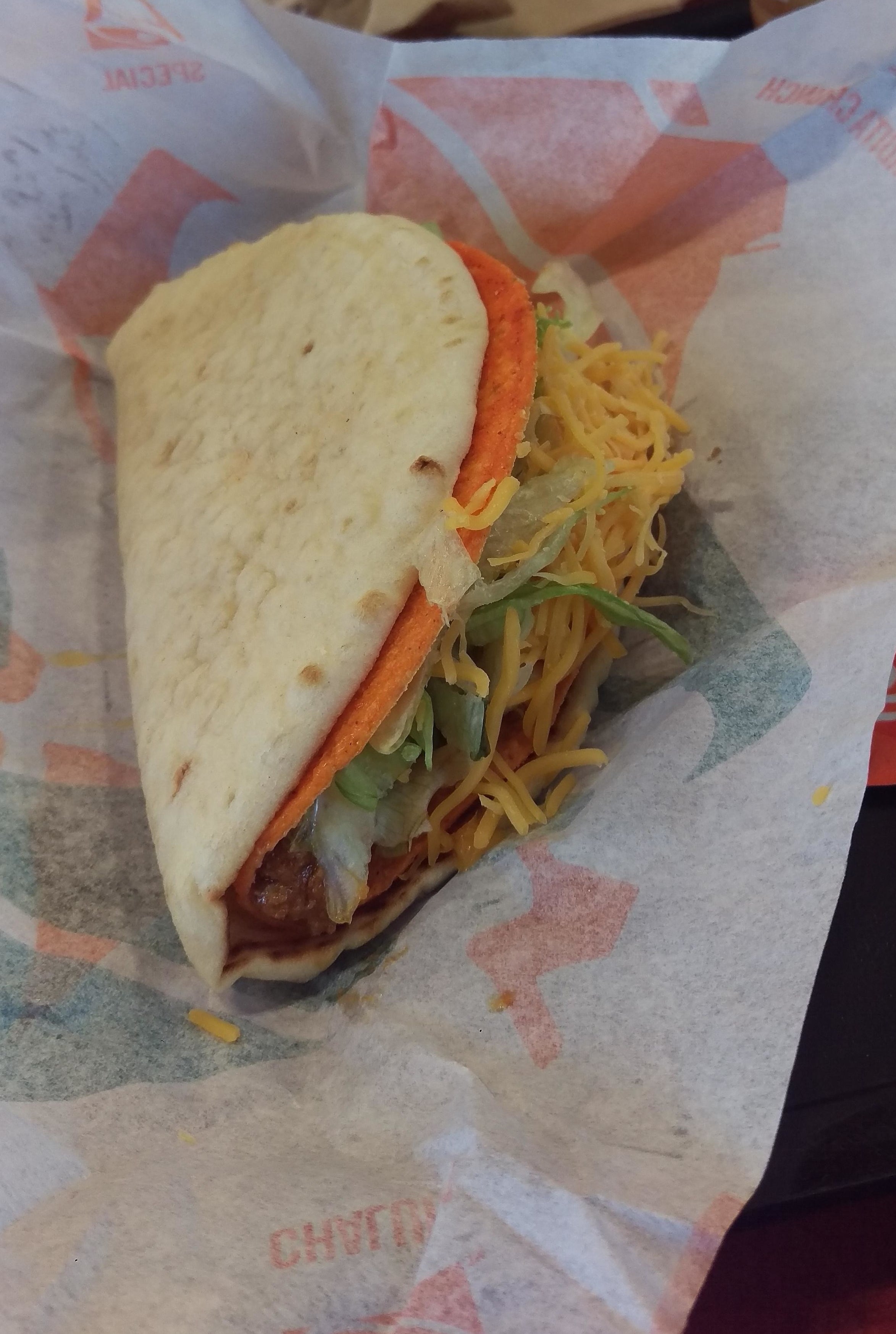 A cheesy gordito crunch in a Dorito taco shell.