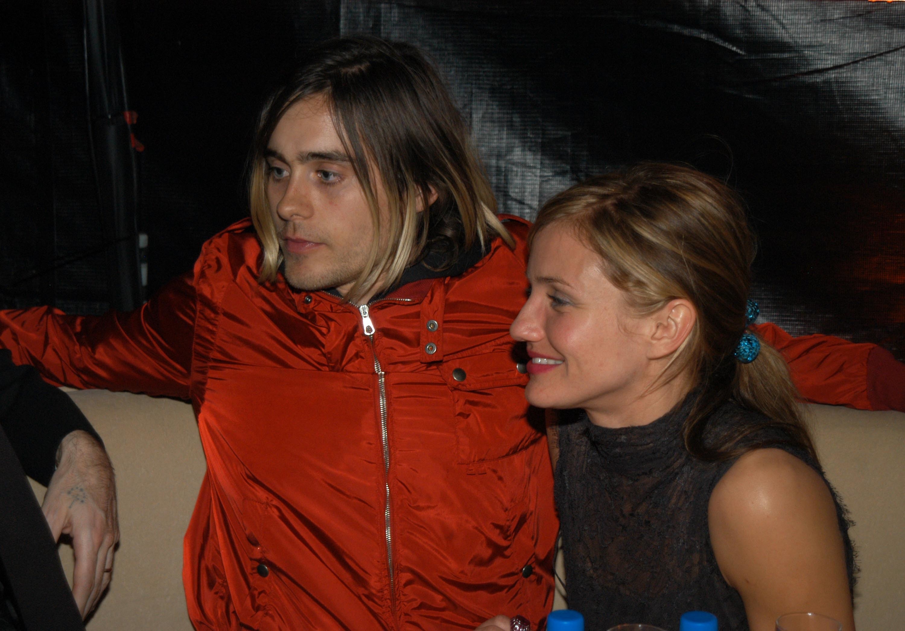 Jared Leto and Cameron Diaz hanging out backstage at an event in the early &#x27;00s