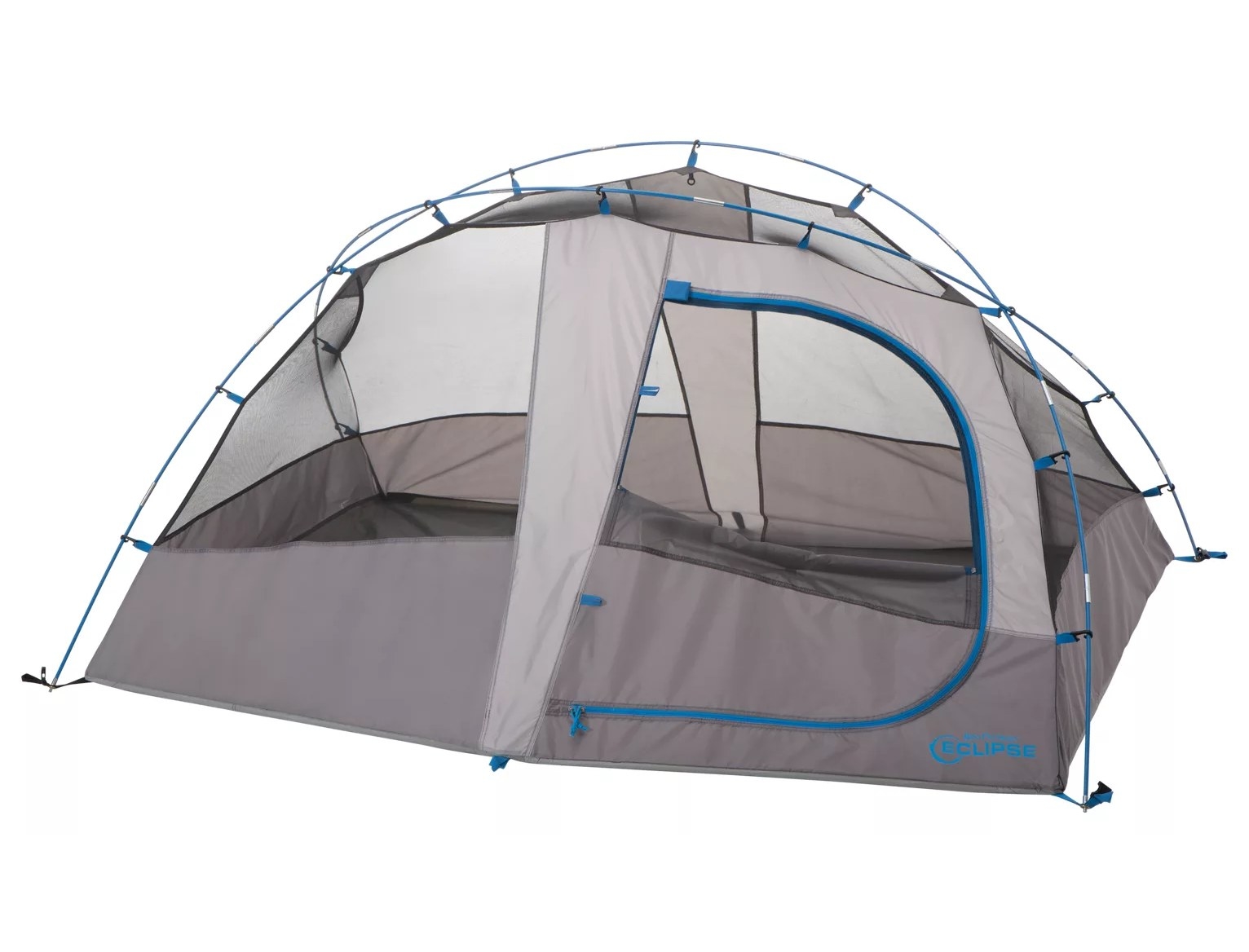 The gray tent with see through mesh windows