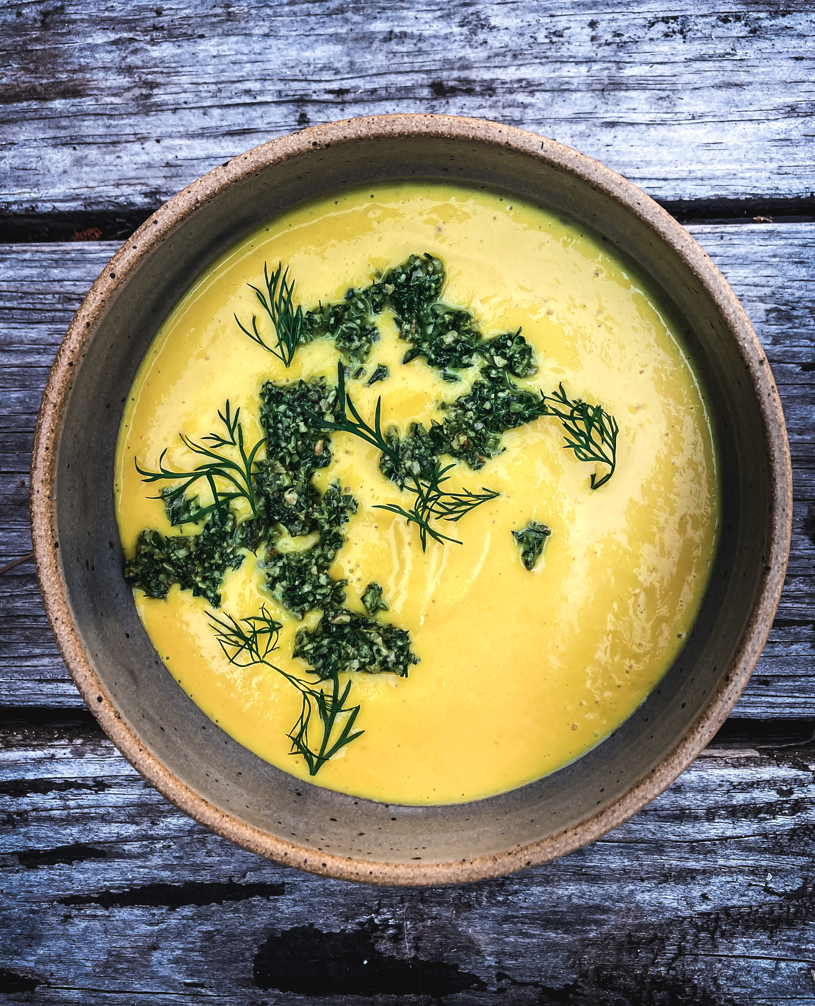 Chilled Golden Beet Soup with Dill &amp;amp; Beet Greens Gremolata