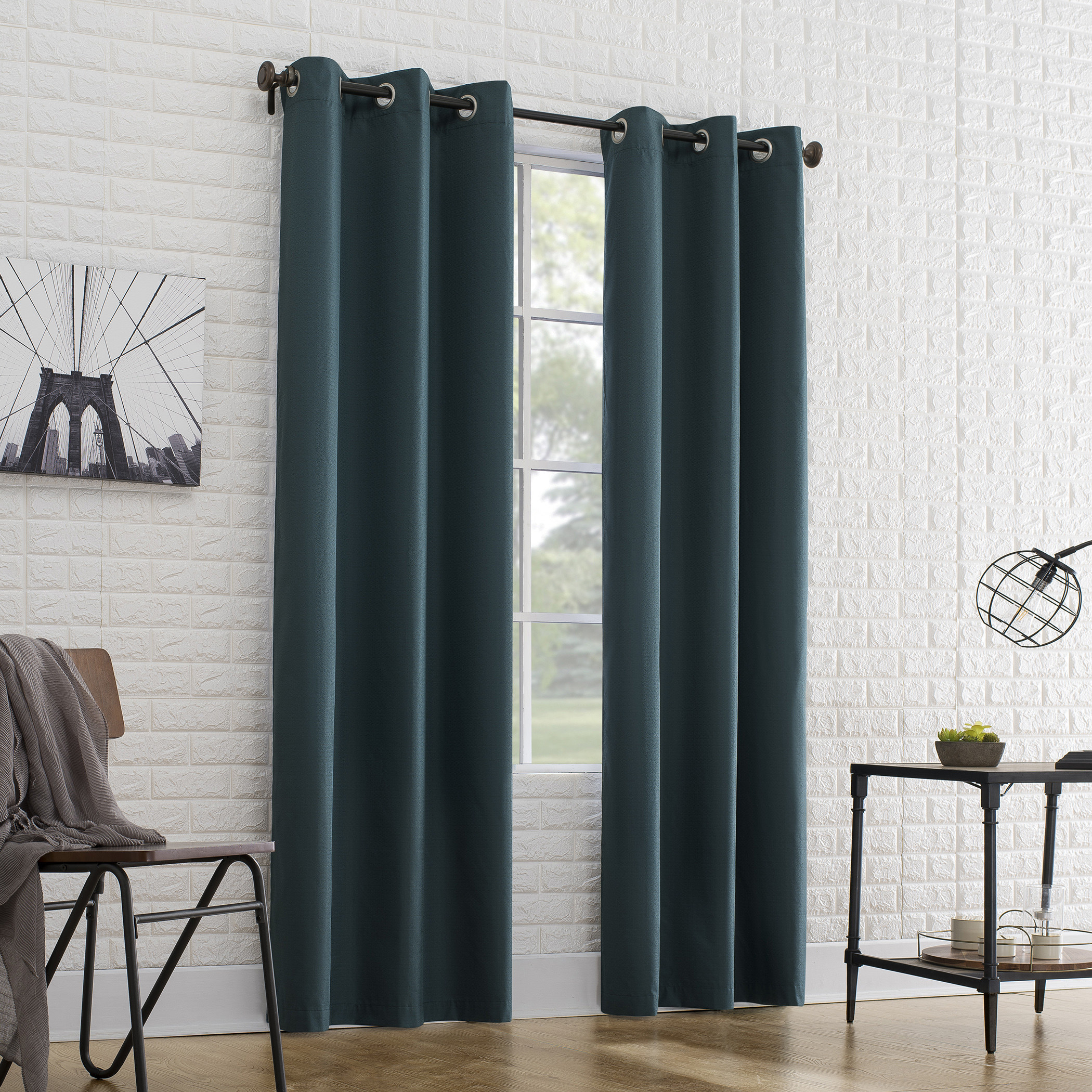floor-length emerald curtains