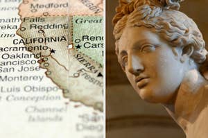 California and a statue of Aphrodite