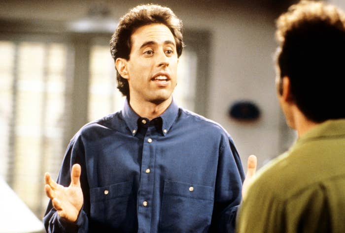 Jerry speaks to Kramer gesturing with his hands