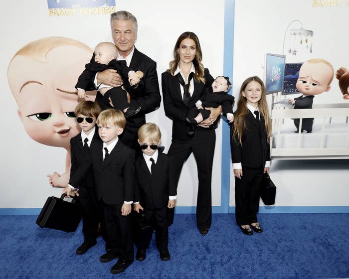 Alec Baldwin, Hilaria Baldwin, and their kids attend as DreamWorks Animation presents The Boss Baby: Family Business World Premiere at SVA Theatre on June 22, 2021 in New York City