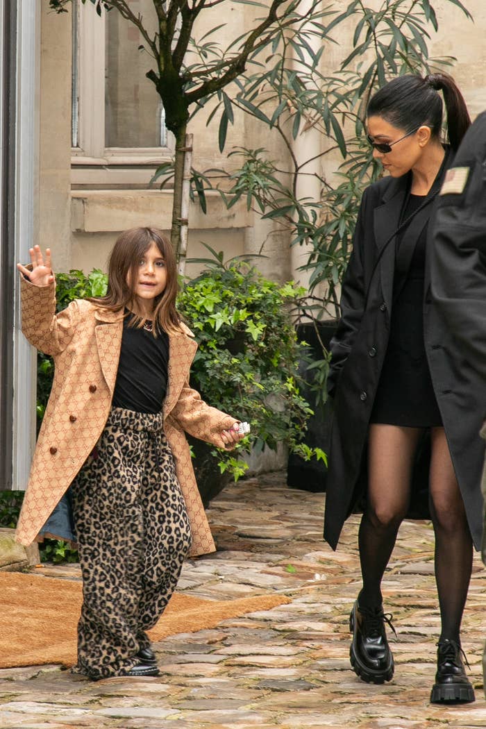 Penelope Disick and her mother Kourtney Kardashian are seen on March 02, 2020 in Paris, France