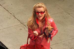 Reese Witherspoon films a scene in "Legally Blonde"