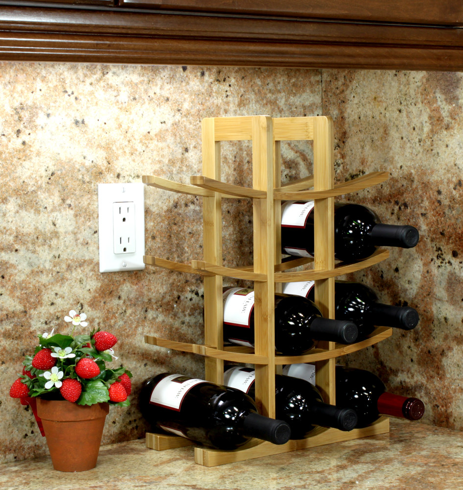 wine rack stacked with bottles of wine