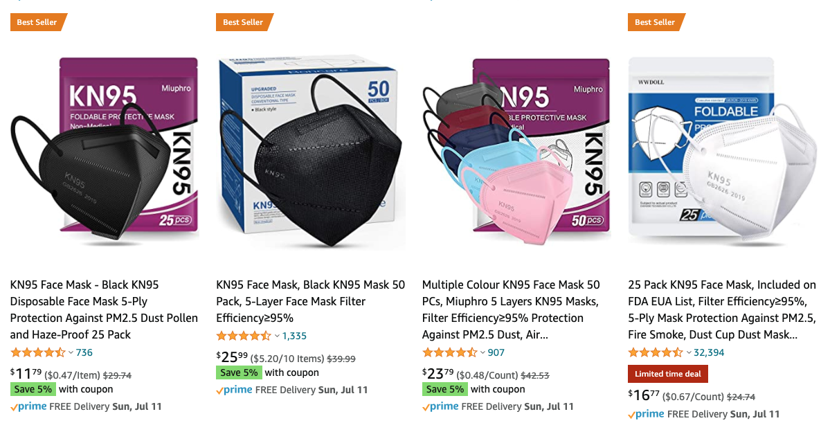 K-N95 masks for sale on Amazon