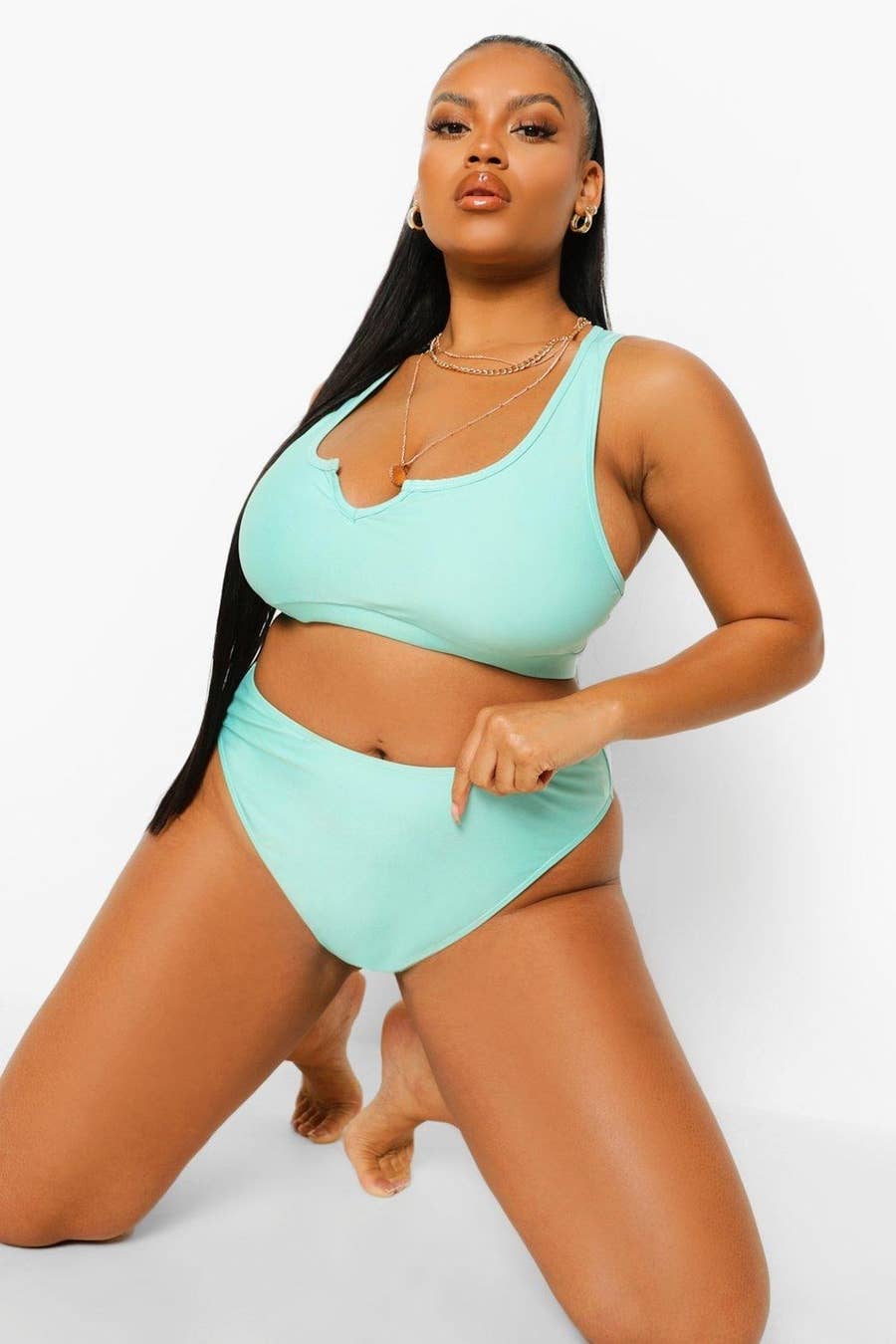Plus Size Neon Green Fishnet High Waisted Bikini Swimsuit – Leaky Fashion