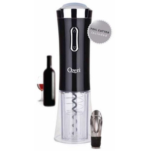 The black electric wine opener with included foil cutter