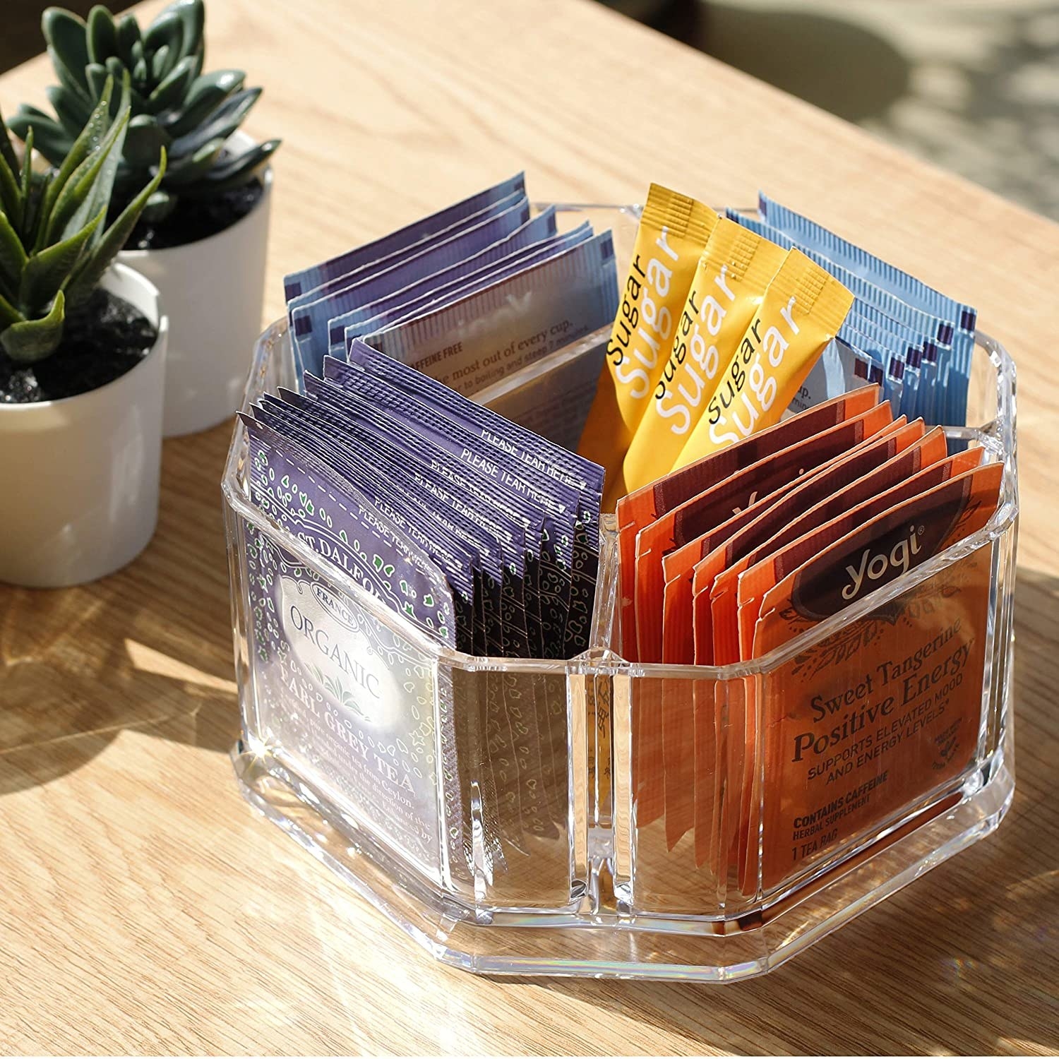 Several tea sachets in the carousel