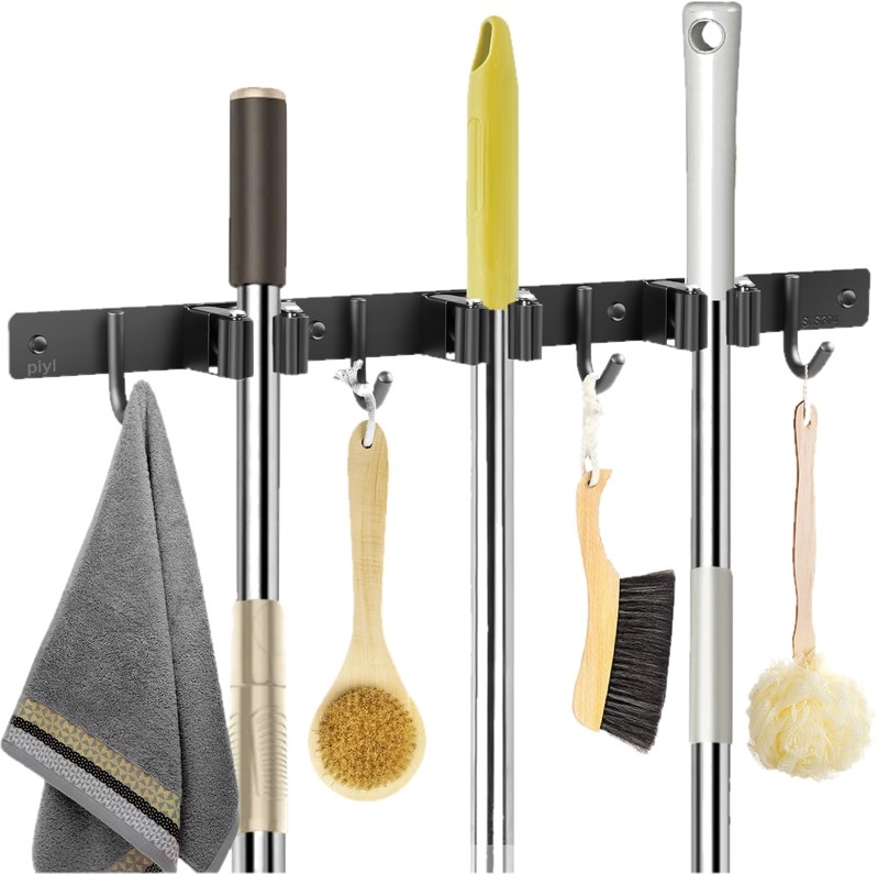 Organizer shown with cleaning tools hanging on it