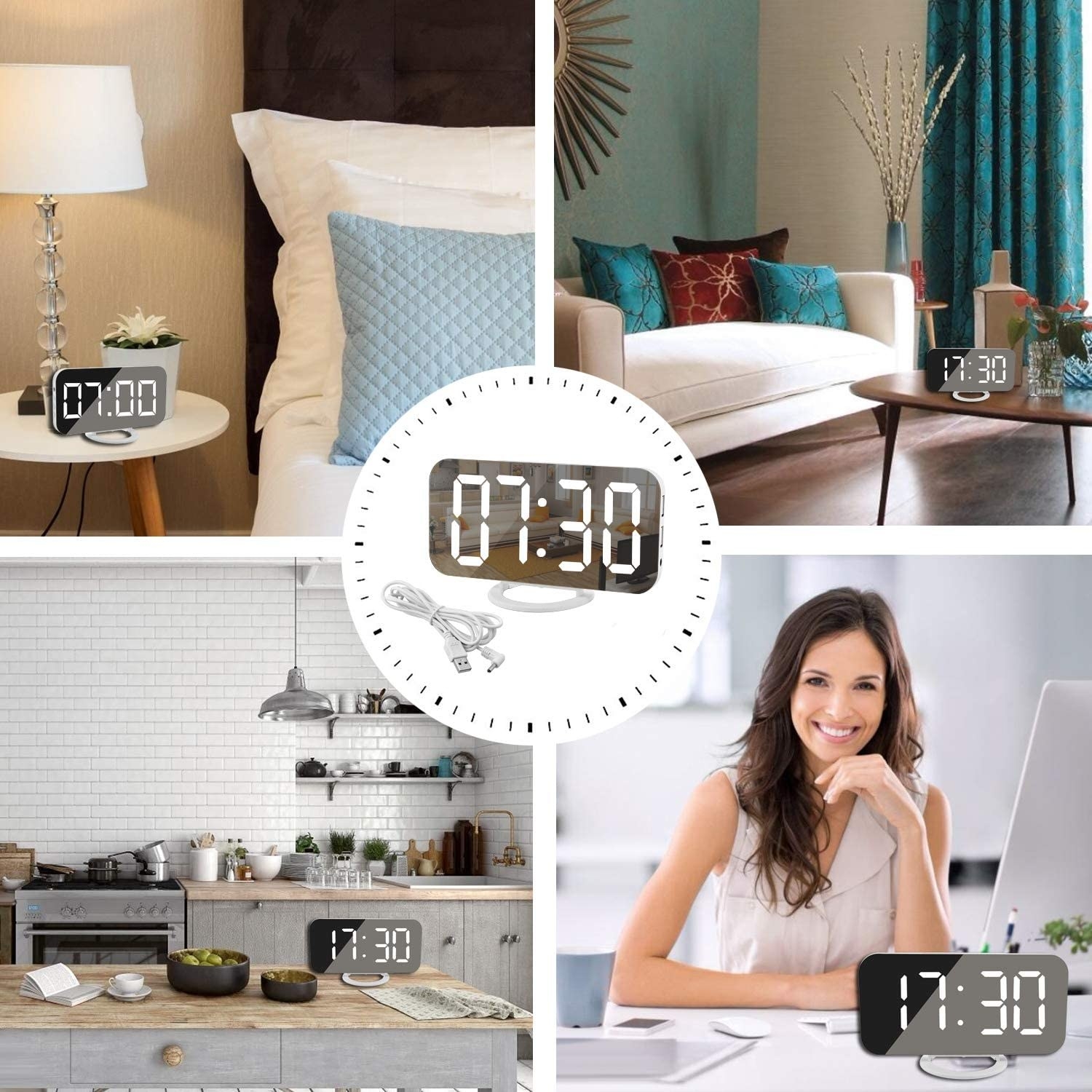 The clock being used in various different areas of a home