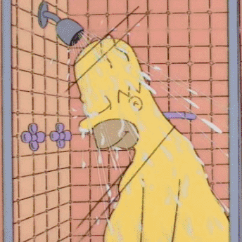 homer simpson smiling contently while showering