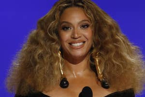 Beyoncé accepts an award for Best R&B Performance at the Grammy Awards in 2021