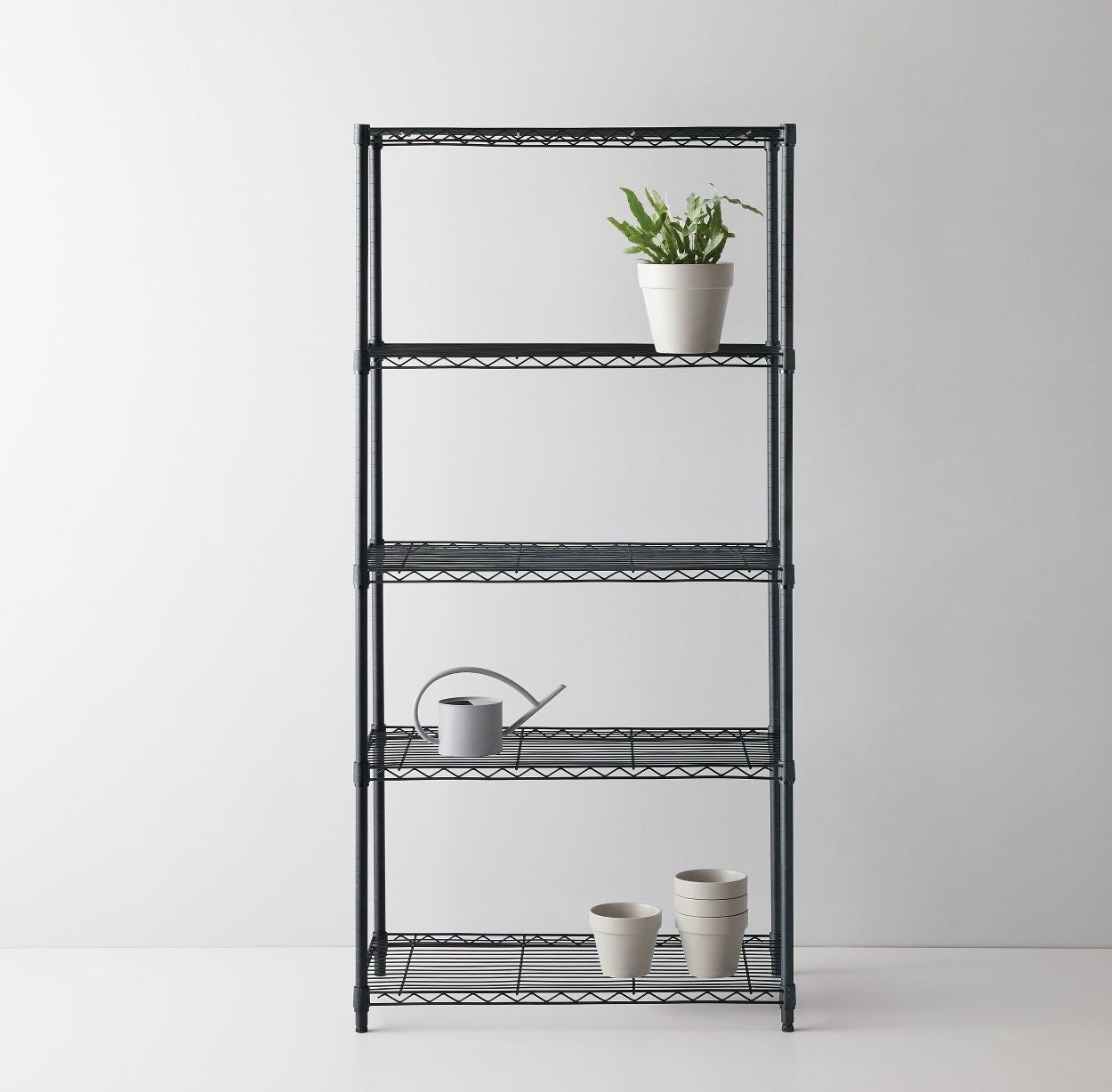 An image of a five-tier wide wire shelf