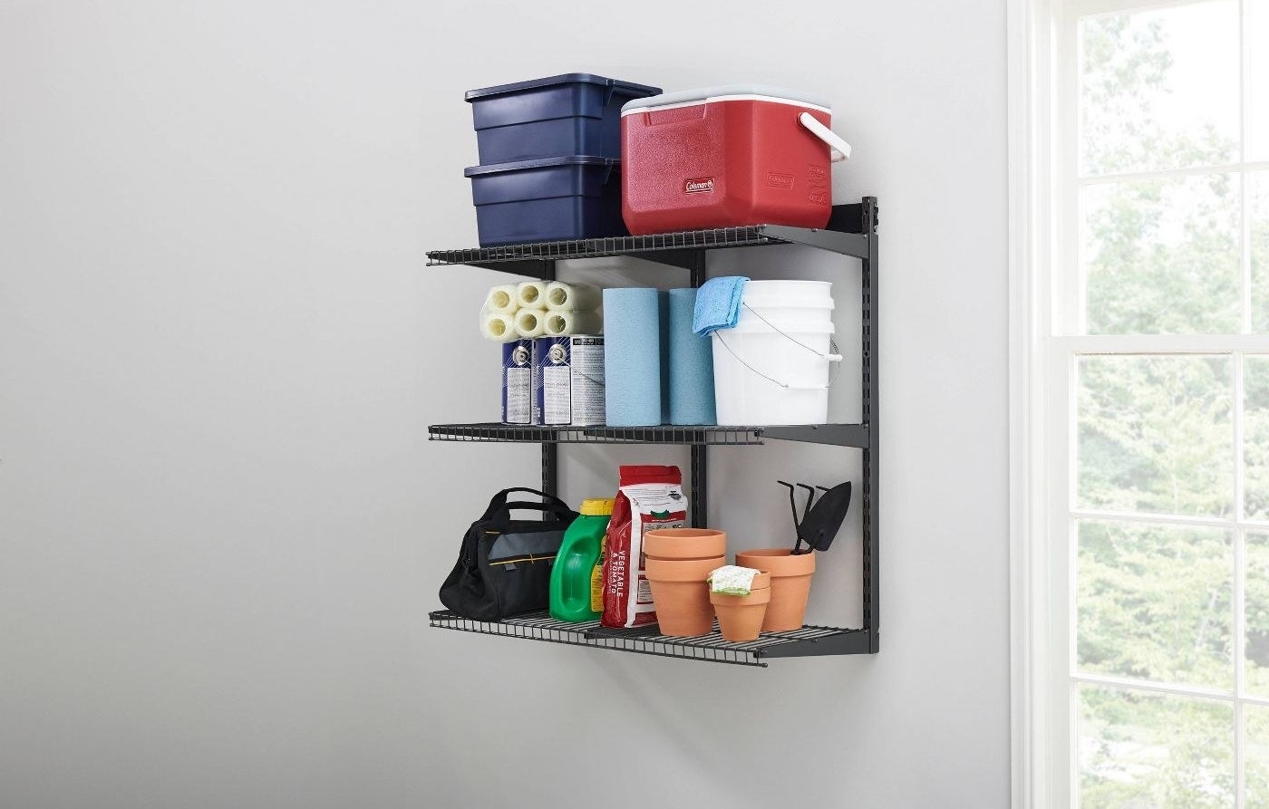 An all-in-one rail shelving kit