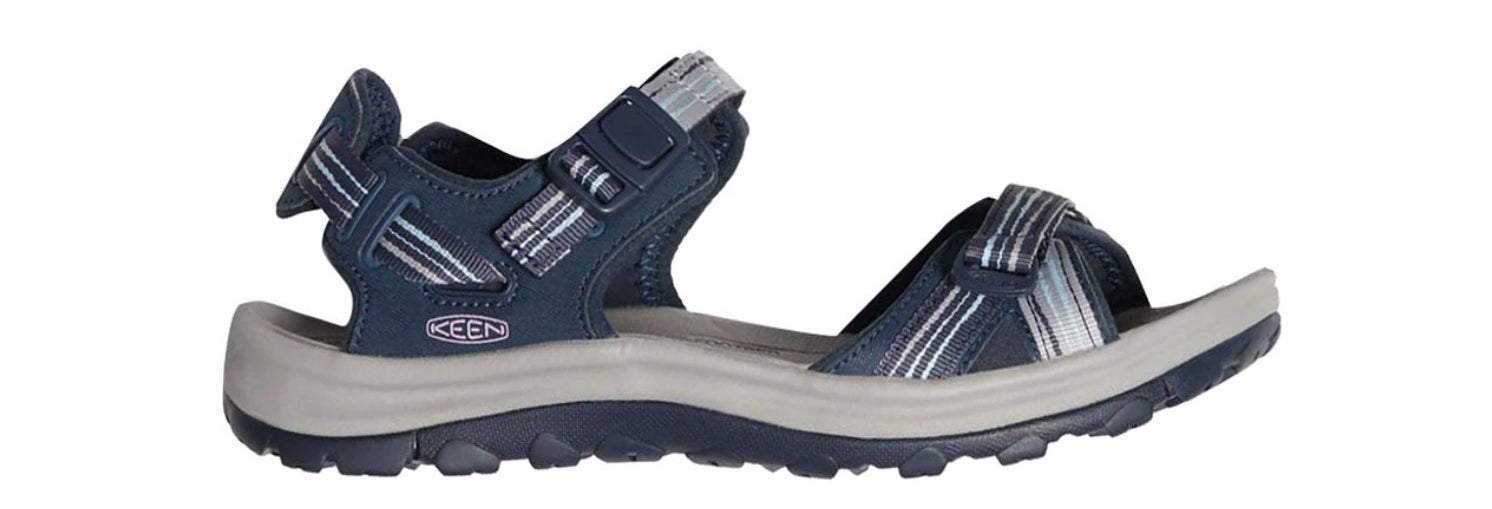 the Keen open toe sandal in navy/ light blue