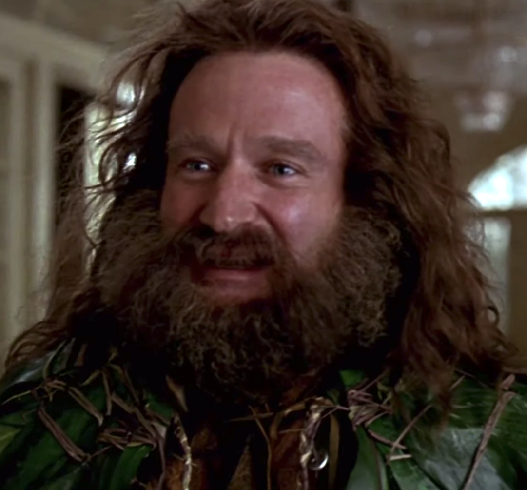 Robin Williams with long hair and a big beard in &quot;Jumanji&quot;