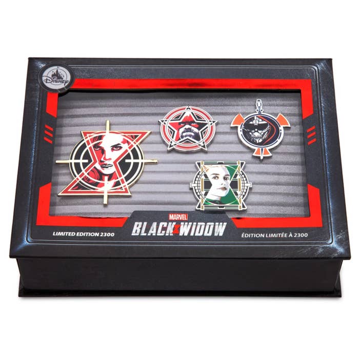 the pin set with yelena, black widow, red guardian, and taskmaster