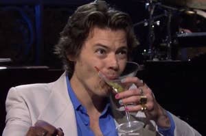 harry styles drinking a martini