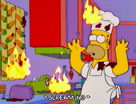 Homer Simpson setting the kitchen on fire and himself on &quot;The Simpsons&quot;