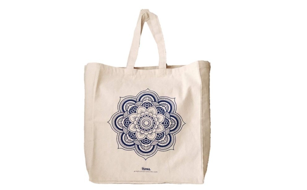 A tote bag with a mandala print