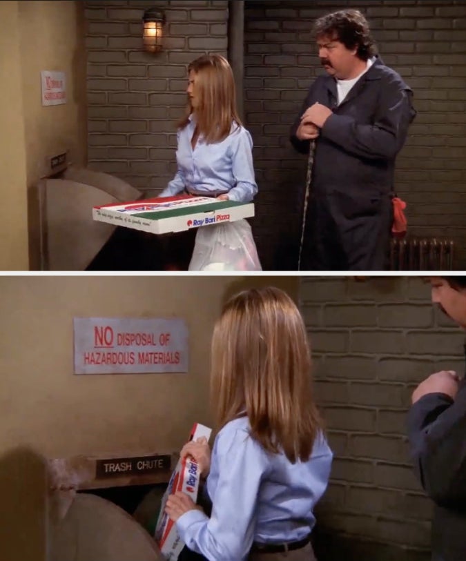 Rachel from &quot;Friends&quot; taking out the garbage