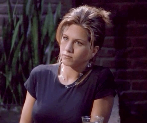 Rachel from &quot;Friends&quot; looking annoyed and frustrated