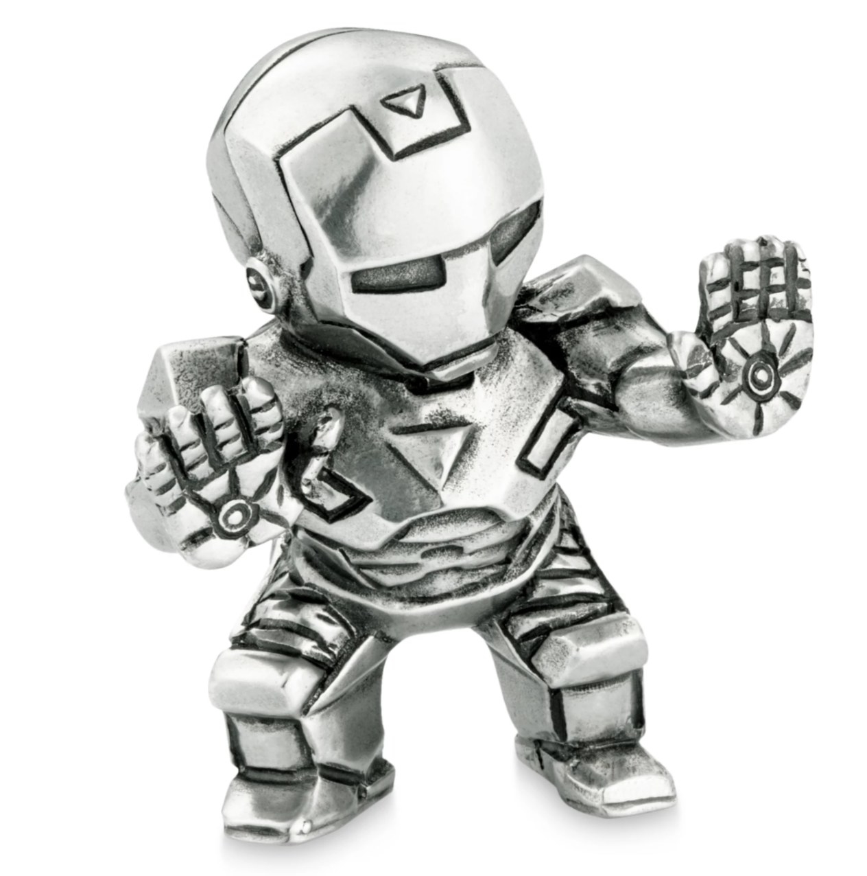 the silver iron man figurine