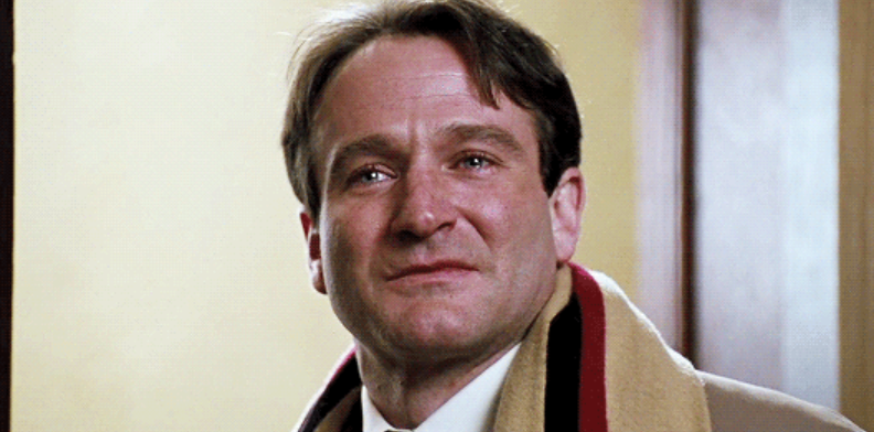 Robin Williams looking lovingly at his students in &quot;Dead Poets Society&quot;