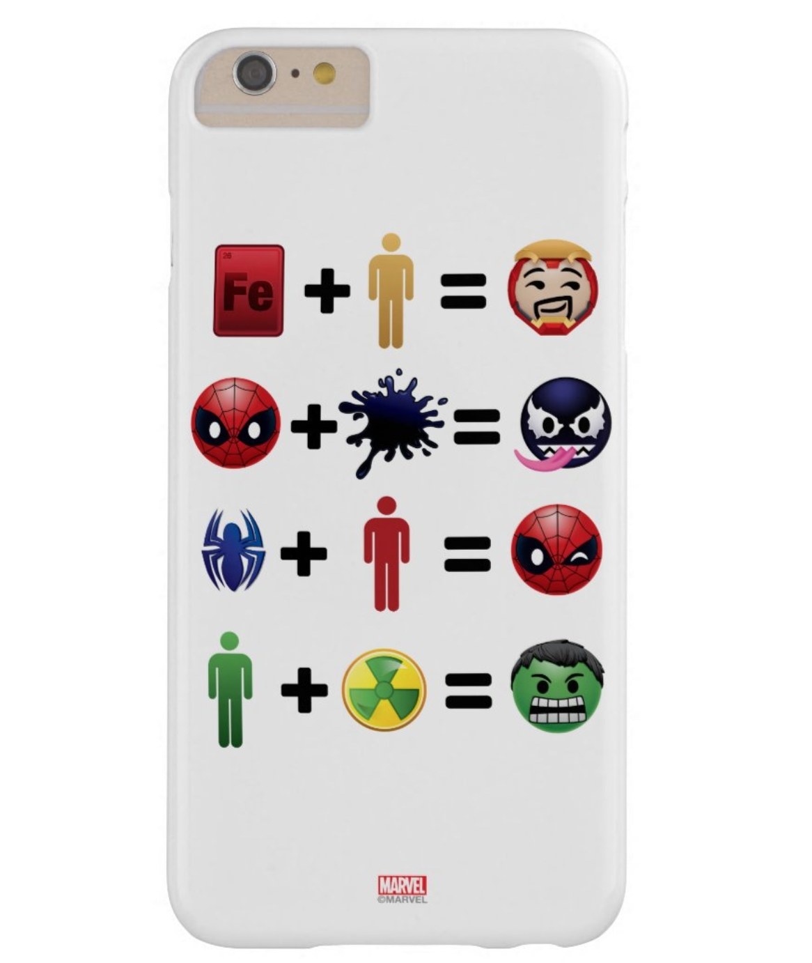 the phone case with different emoji puzzles that each mean a marvel character