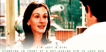 Julia Roberts delivering a romantic speech to Hugh Grant in &quot;Notting Hill&quot;