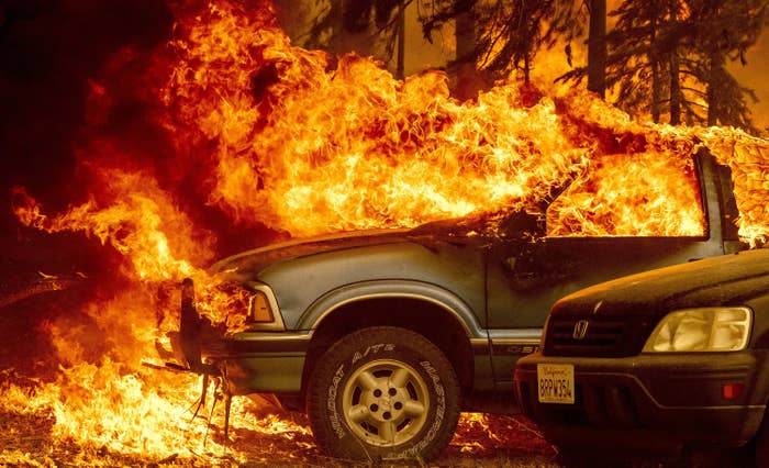 A car engulfed in flames