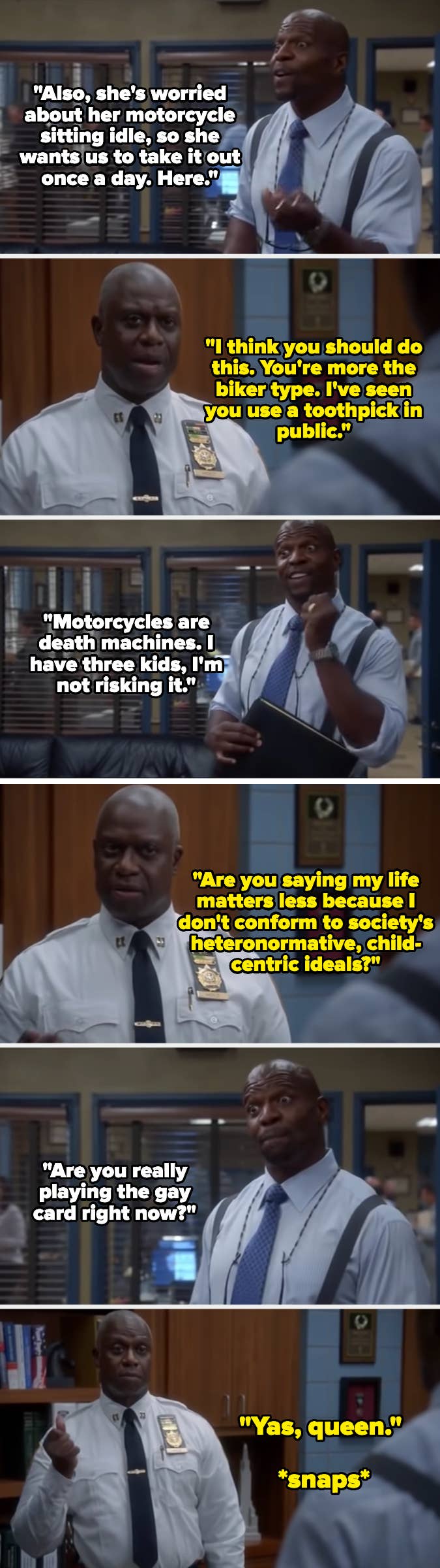 Holt plays the gay card to get out of riding Diaz&#x27;s motorcycle while she&#x27;s in prison