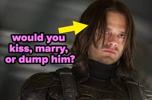 "would you kiss marry or dump him?" next to a picture of bucky barnes