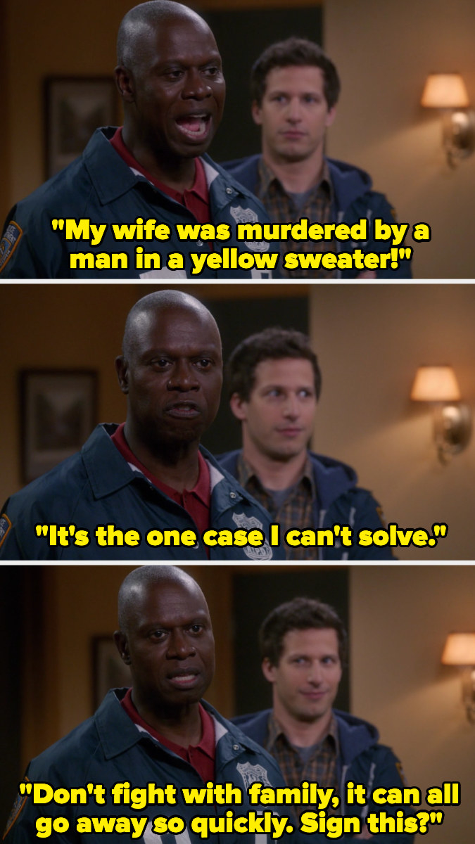 Holt declares that his wife was murdered by a man in a yellow sweater