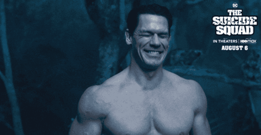 GIF of John Cena laughing in The Suicide Squad
