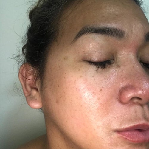 Reviewer's photo showing their skin glowing after using the collagen cream