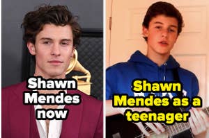 Shawn Mendes now on a red carpet and as a teenager playing guitar on YouTube