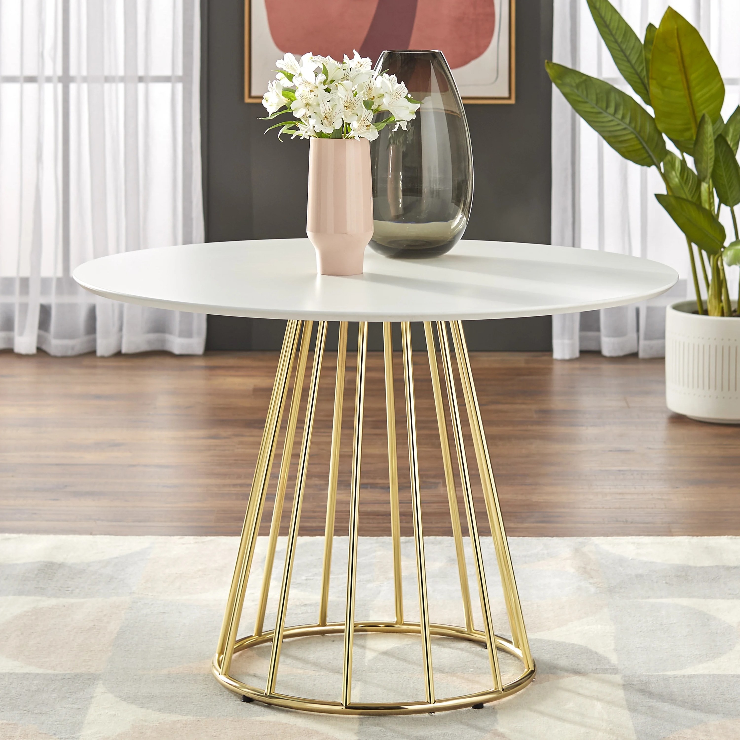 A pedestal dining table