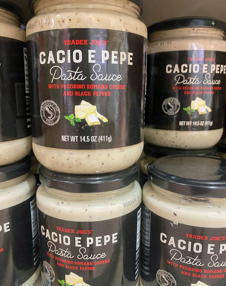 Jars of cacio e pepe pasta sauce.