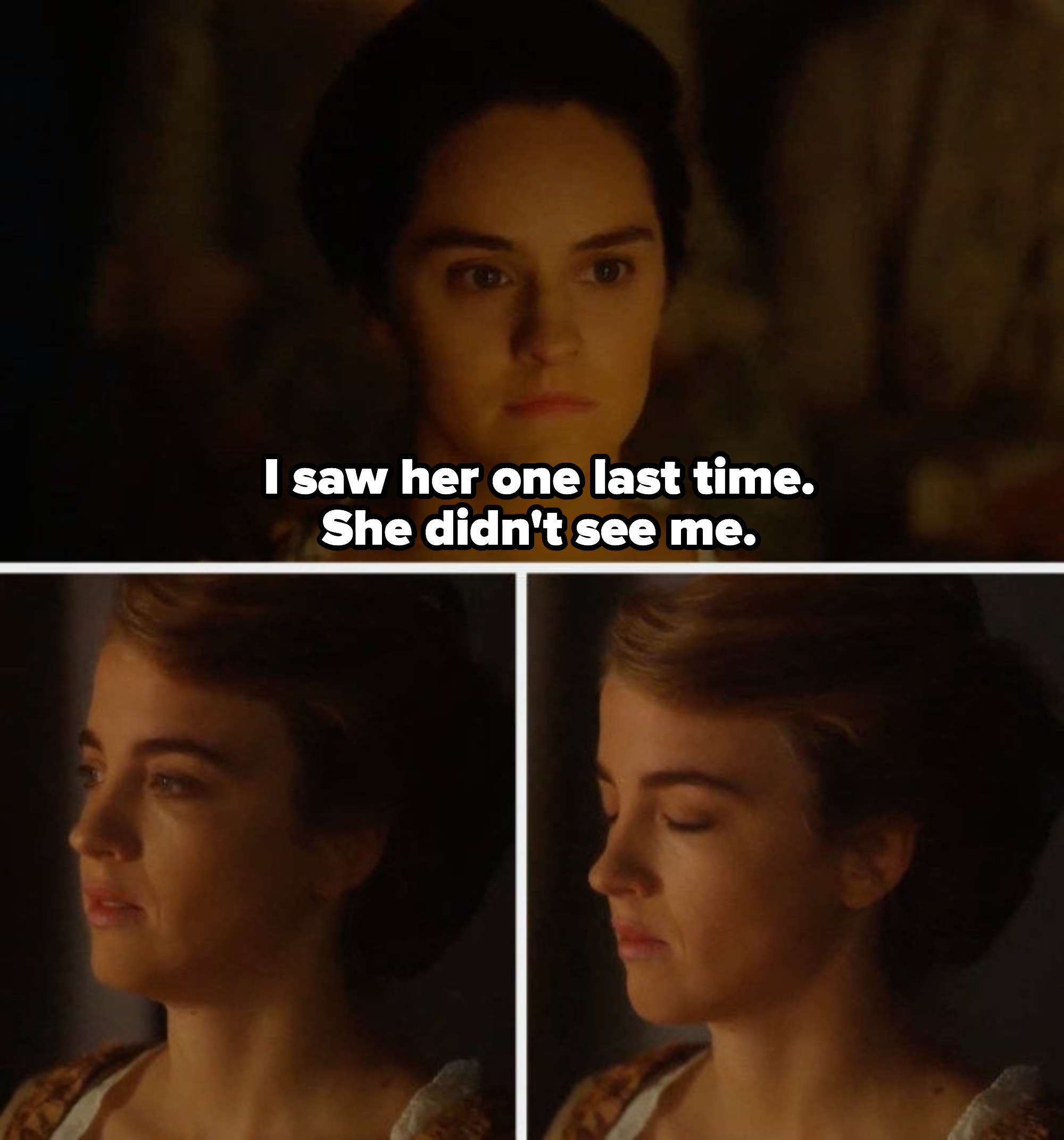 Marianna watching Héloïse, saying: "I saw her one last time. She didn't see me"