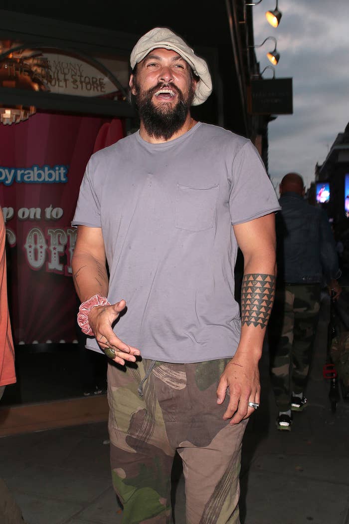 Jason Momoa is photographed in London, England, after leaving a restaurant in July 2021