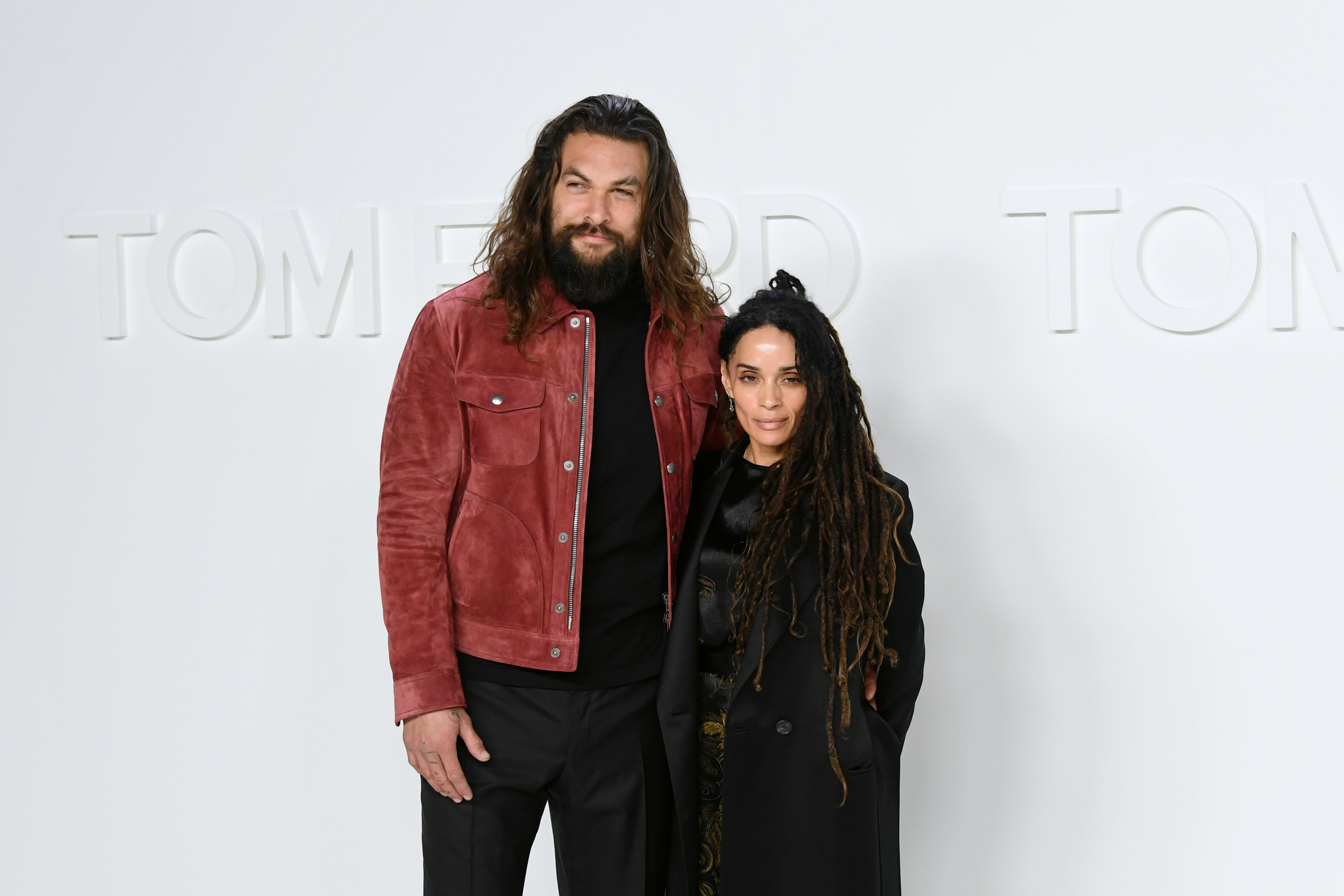 Jason Momoa and Lisa Bonet attend a Tom Ford fashion show in February 2020