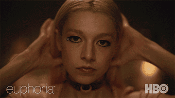 Hunter Schafer, Barbie Ferreira, Maude Apatow, and Zendaya appear in this GIF that includes several clips from Euphoria