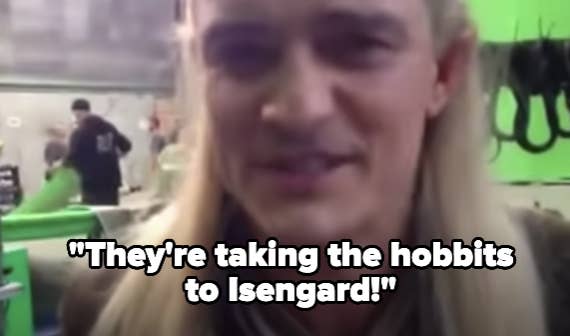 Orlando Bloom singing &quot;they&#x27;re taking the hobbits to Isengard!&quot;