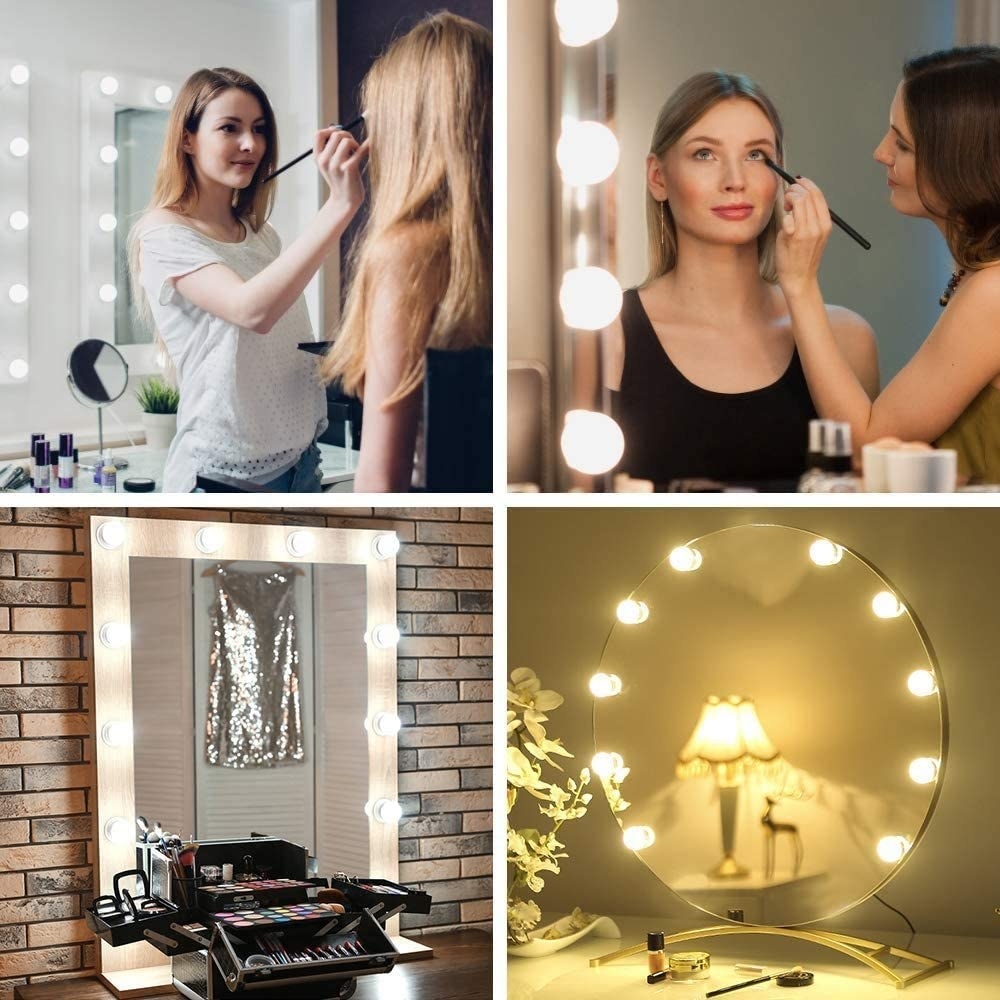 Mujeres maquillándose frente a espejos con iluminación LED