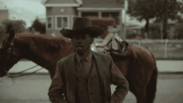 A clip from Lil Nas X&#x27;s Old Town Road music video