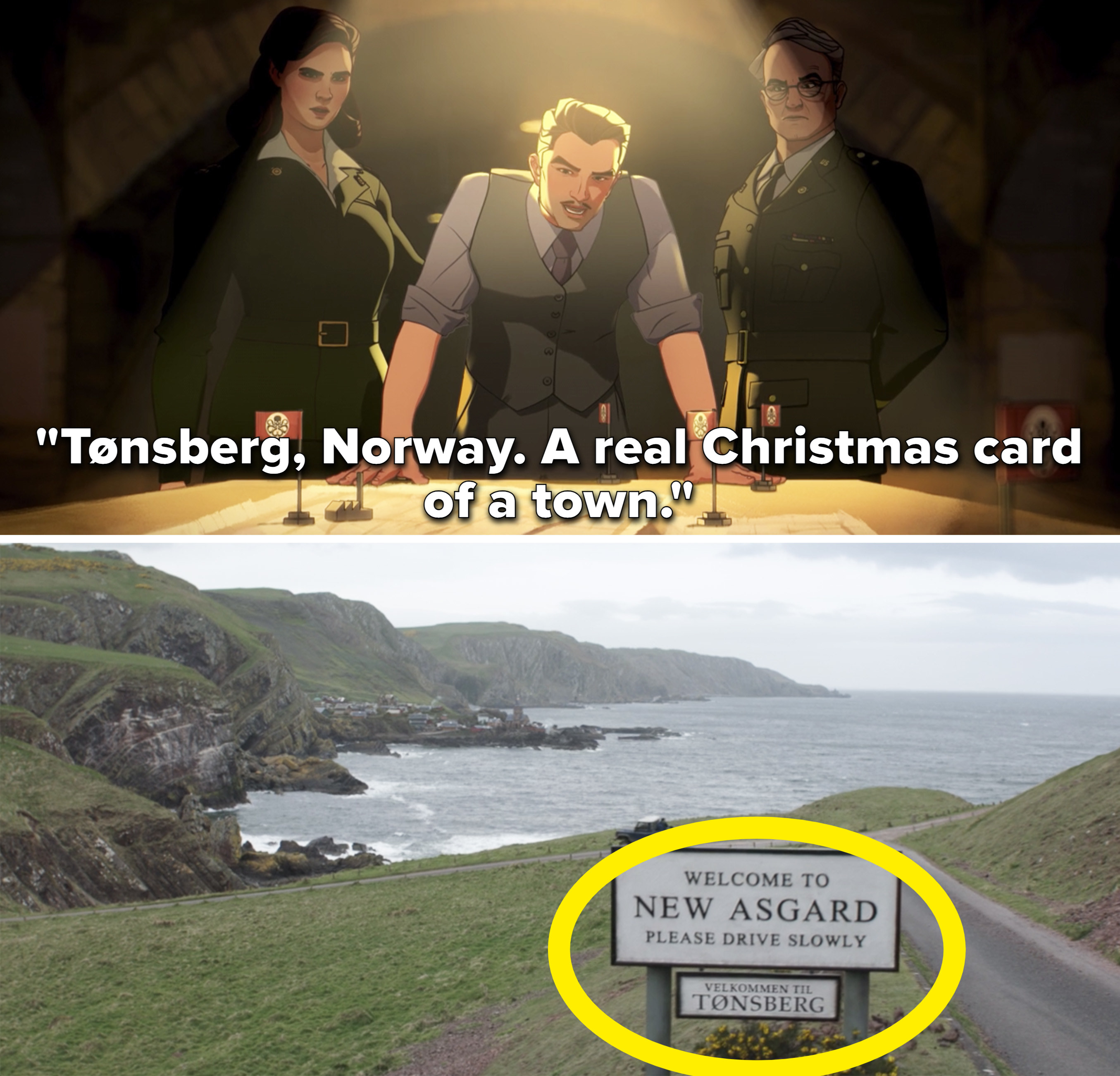 Howard Stark saying, &quot;Tønsberg, Norway. A real Christmas card of a town&quot;